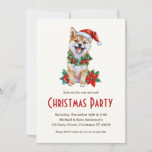 Shiba Inu in a Santa Hat Pet Dog Christmas Party Invitation