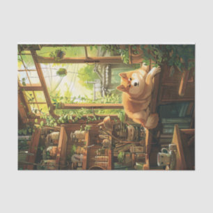 Shiba Inu in a Tea House Decoupage Tissue Paper