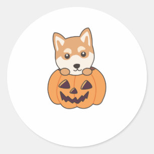 Shiba Inu In Pumpkin Sweet Dogs Happy Halloween Classic Round Sticker