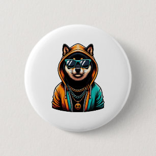 Shiba Inu in Streetwear Hoodie 6 Cm Round Badge