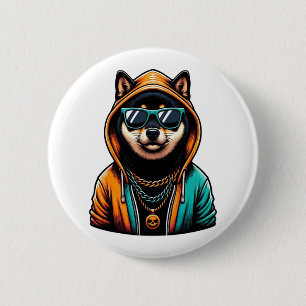 Shiba Inu in Streetwear Hoodie 6 Cm Round Badge