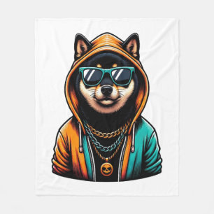 Shiba Inu in Streetwear Hoodie Fleece Blanket