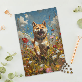 Shiba Inu in Wildflower Field Jigsaw Puzzle
