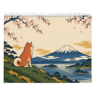 Shiba Inu Japanese Seasons Ukiyo-e Art Calendar