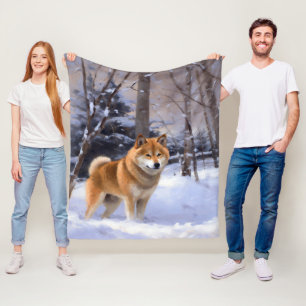 Shiba Inu Let It Snow Christmas Fleece Blanket