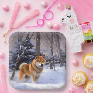 Shiba Inu Let It Snow Christmas Paper Plate