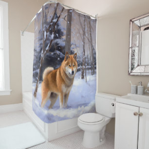 Shiba Inu Let It Snow Christmas Shower Curtain