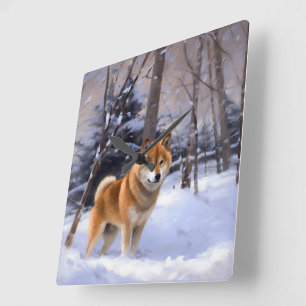 Shiba Inu Let It Snow Christmas  Square Wall Clock
