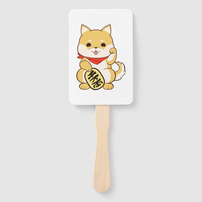 Shiba Inu Lucky Cat Pose Hand Fan (Front)