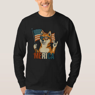 Shiba Inu Merica American Flag 4th Of July Dog Lov T-Shirt