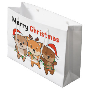 Shiba Inu Merry Christmas Cute Dogs Holiday Large Gift Bag