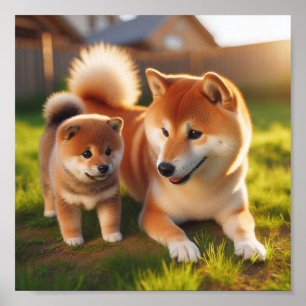 Shiba Inu mum and her puppy Poster