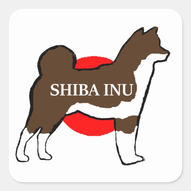 shiba inu name silhouette on Japan-flag red sesame Square Sticker (Front)
