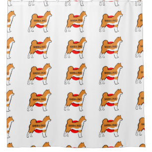 shiba inu name silhouette on Japan-flag red Shower Curtain