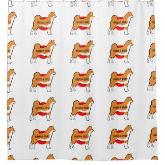 shiba inu name silhouette on Japan-flag red Shower Curtain