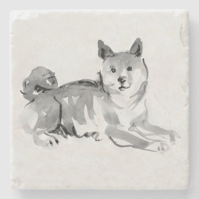 Shiba Inu Original Painting 2 Dog Year 2018 Stone Coaster (Front)