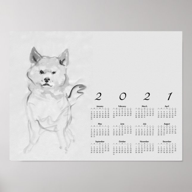 Shiba Inu Original Painting 4 Calendar Poster 2021 (Front)