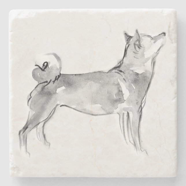 Shiba Inu Original Painting Dog Year Birthday SMC Stone Coaster (Front)