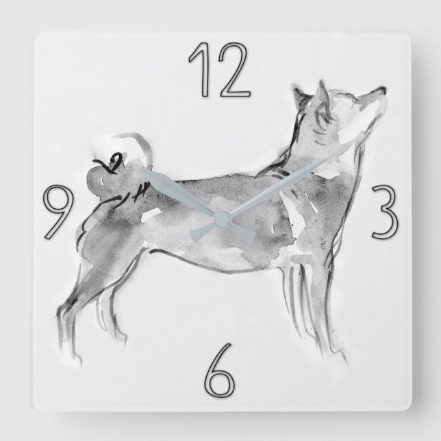 Shiba Inu Original Painting Dog Year Birthday WC1 Square Wall Clock (Front)