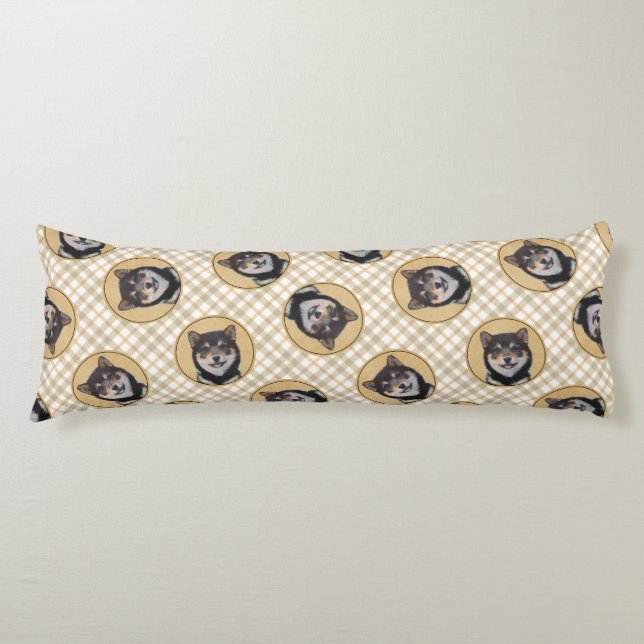 Shiba Inu Painting Black and Tan Original Dog Art Body Cushion (Front)