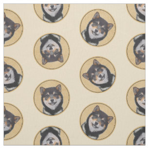Shiba Inu Painting Black and Tan Original Dog Art Fabric