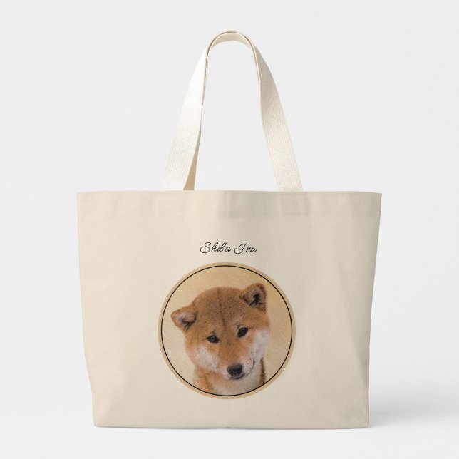 Shiba Inu Painting Red Cute Original Pet Dog Art Large Tote Bag (Back)