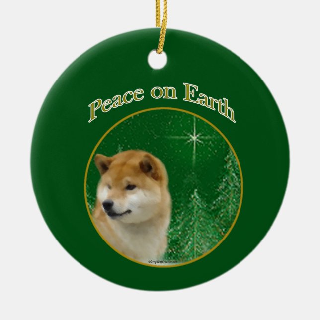 Shiba Inu Peace Ceramic Tree Decoration (Front)