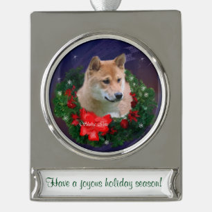 Shiba Inu Personalised Christmas Silver Plated Banner Ornament