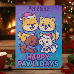 Shiba Inu Poodle Christmas Dogs Blue Purple Puppy Jigsaw Puzzle