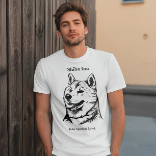 Shiba Inu Portrait Black Line Illustration T-Shirt