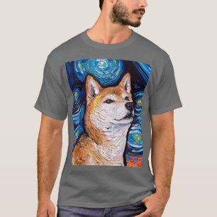 Shiba Inu Portrait Starry Night Dog Art by Aja T-Shirt