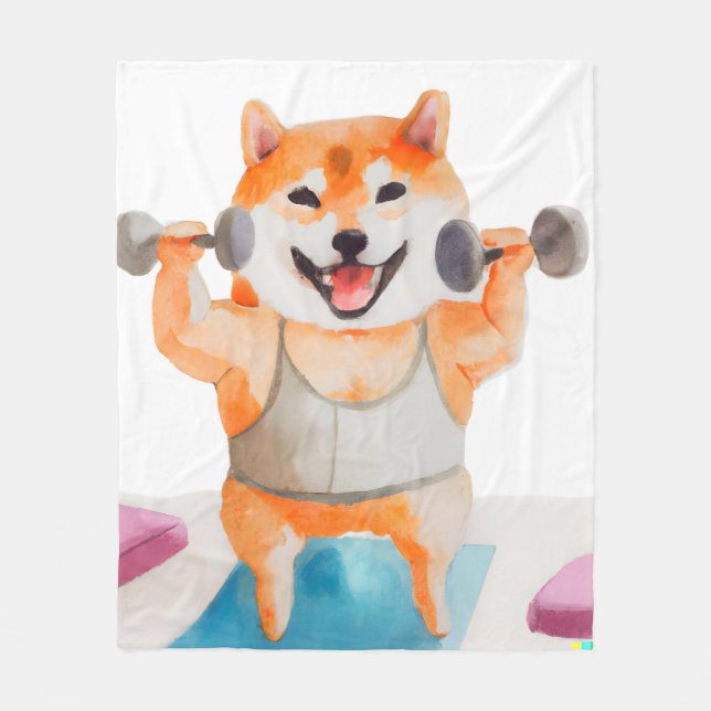 Shiba Inu Practicing Yoga Square Fleece Blanket (Front)