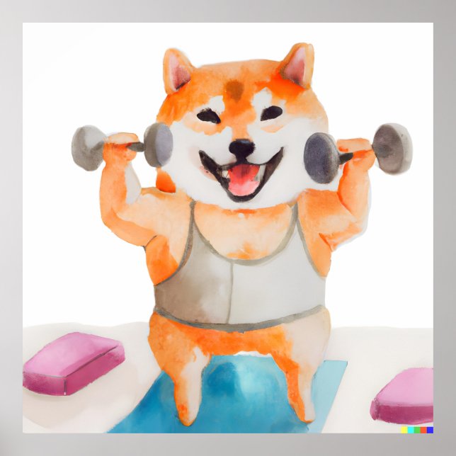 Shiba Inu Practicing Yoga Square Poster (Front)