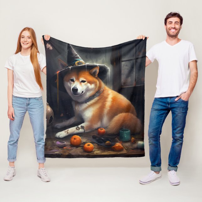 Shiba Inu Pumpkins Halloween Scary Fleece Blanket (In Situ)