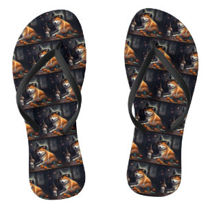 Shiba Inu Pumpkins Halloween Scary Jandals