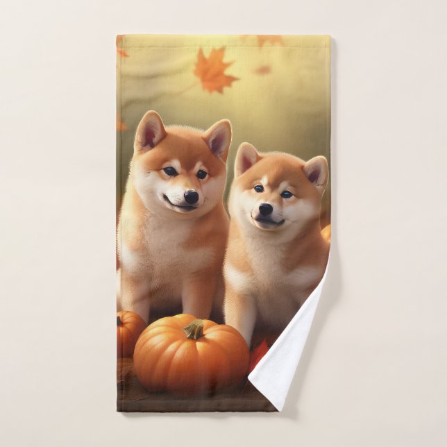 Shiba Inu Puppy Autumn Delight Pumpkin Bath Towel Set (Hand Towel)