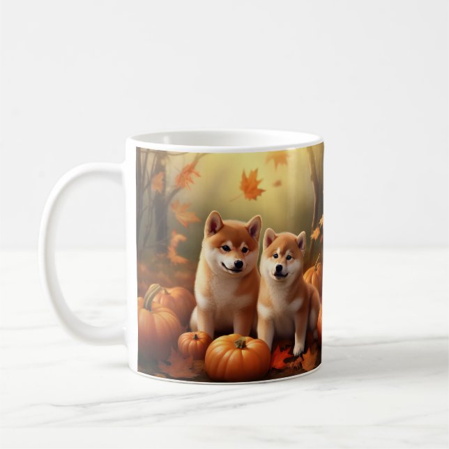 Shiba Inu Puppy Autumn Delight Pumpkin Coffee Mug (Left)