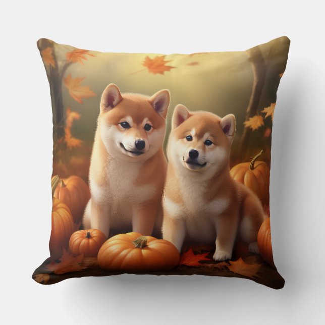 Shiba Inu Puppy Autumn Delight Pumpkin Cushion (Front)