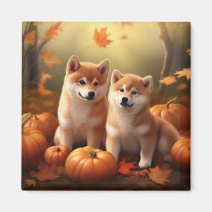 Shiba Inu Puppy Autumn Delight Pumpkin Magnet