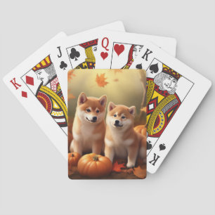 Shiba Inu Puppy Autumn Delight Pumpkin Playing Cards