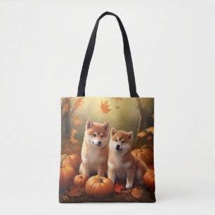 Shiba Inu Puppy Autumn Delight Pumpkin Tote Bag