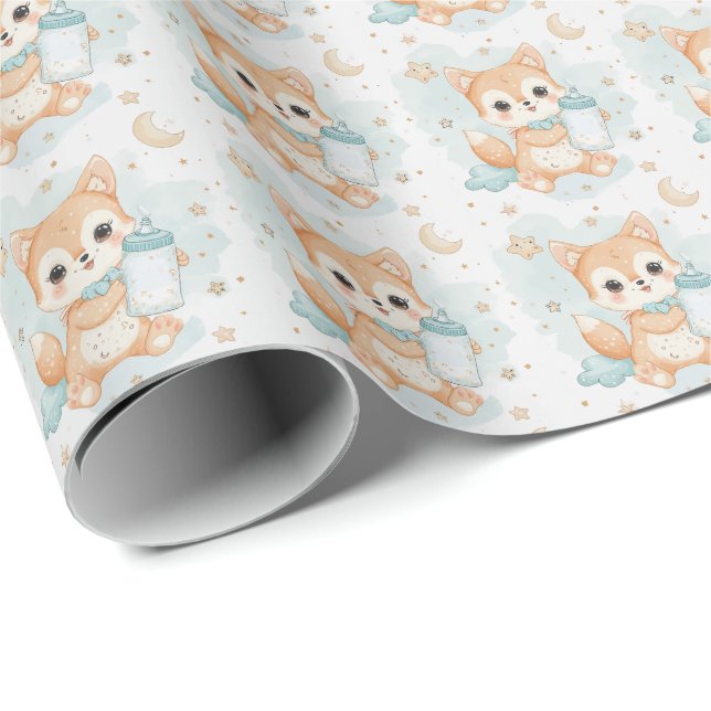 Shiba Inu Puppy Baby Pastel Watercolor Pattern  Wrapping Paper (Roll Corner)