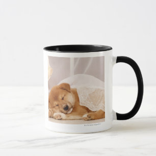 Shiba Inu puppy sleeping under a net curtain Mug