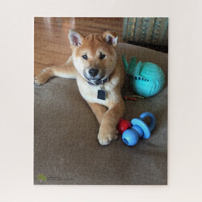 Shiba Inu Puppy With Colorful Toys Photograph Jigsaw Puzzle (Vertical)