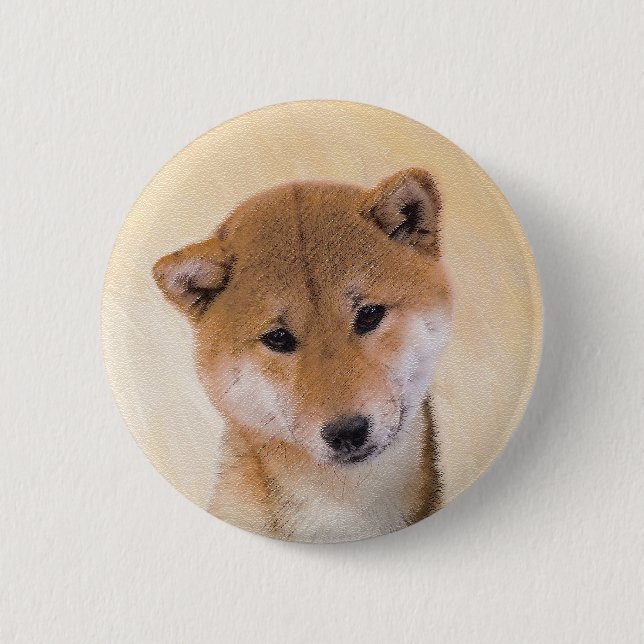 Shiba Inu (Red) Painting - Original Dog Art 6 Cm Round Badge (Front)