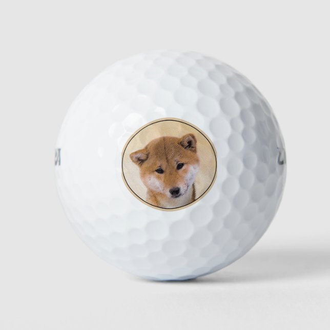 Shiba Inu (Red) Painting - Original Dog Art Golf Balls (Front)