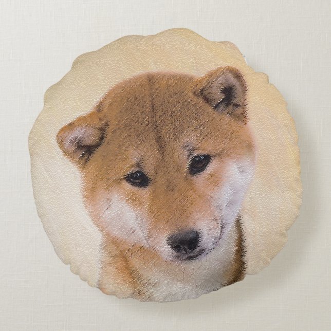 Shiba Inu (Red) Painting - Original Dog Art Round Cushion (Back)