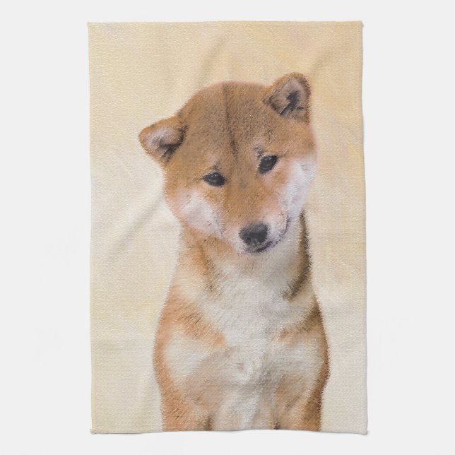 Shiba Inu (Red) Painting - Original Dog Art Tea Towel (Vertical)