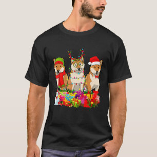 Shiba Inu Santa Hat Funny Dog Xmas Tree Lights T-Shirt