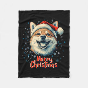 Shiba Inu Santa Hat Merry Christmas Xmas Dog Lover Fleece Blanket